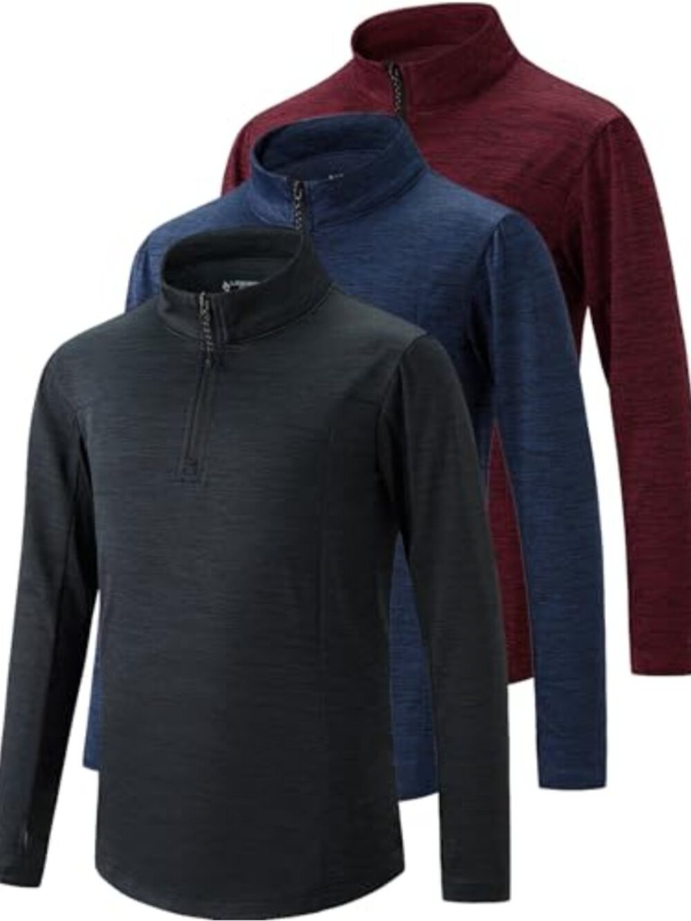 Boys 3 Pack Athletic Quarter Zip Pullover Shirts Long Sleeve Thumbholes